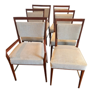 Paul McCobb. Mahogany Framed Set of 6 Iconic Vintage Dining Chairs.