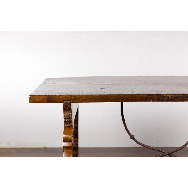 Wood Italian Walnut 19th Century Baroque Style Fratino Console Table with Lyre Base For Sale - Image 7 of 12