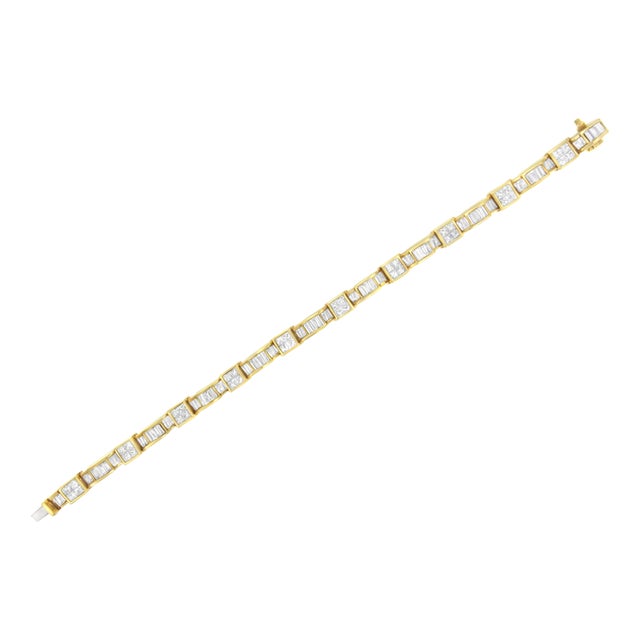 Haus of Brilliance 14K Yellow Gold 7.0 Cttw Baguette Cut Diamond Alternating Box and Wave Link Bracelet (G-H Color, VS1-VS2 Clarity) - 7" Inches For Sale - Image 4 of 6