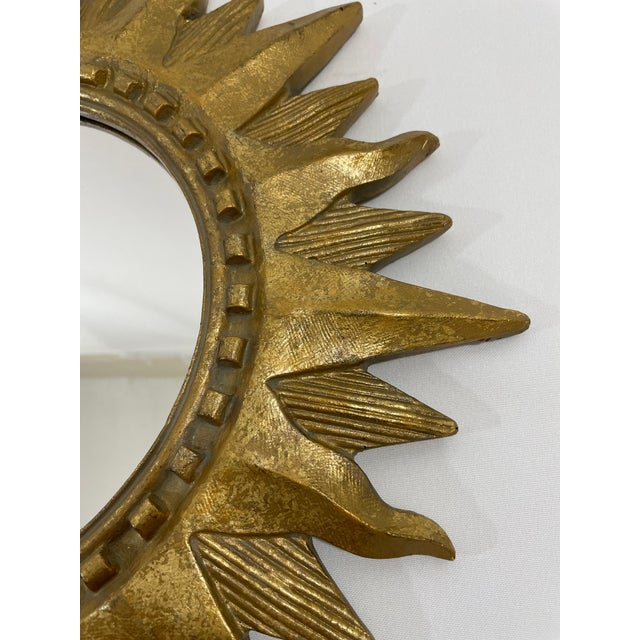 Vintage 1960s French Style 16.5" Gilded Sunburst Wall Mirror For Sale - Image 10 of 17