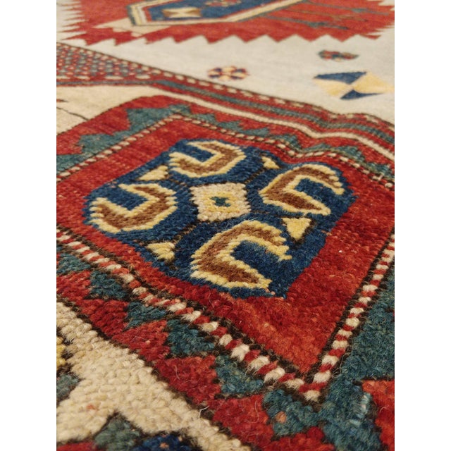 Turkish Antique Karachov Kazak Carpet, Handmade Wool, Pale Blue, Rust, Ivory, Geometric For Sale - Image 3 of 18