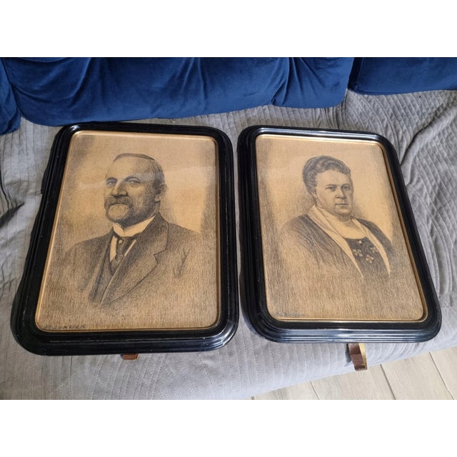 Portrait, 1890s, Pencil on Paper, Framed, Set of 2 For Sale - Image 6 of 8