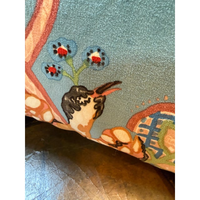 Teal Ian Sanderson Popinjay Printed Velvet Pillows, Set of Three For Sale - Image 8 of 12