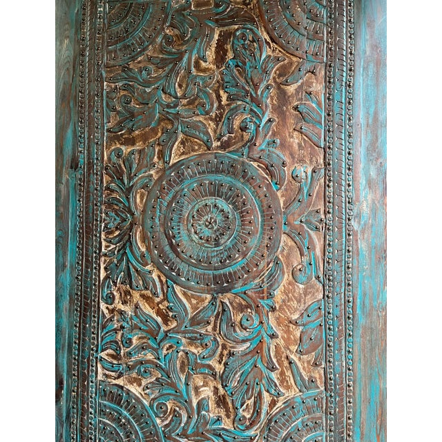 Midcentury Vintage Carved Lotus Mandala Door – Brass Stud Accents Huge Library Door 100 For Sale In Orlando - Image 6 of 7