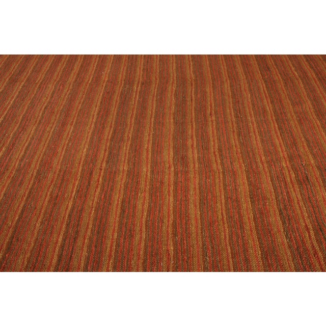 2010s Rug & Kilim's Contemporary Flat-Weave Striped Orange Brown Square For Sale - Image 5 of 6