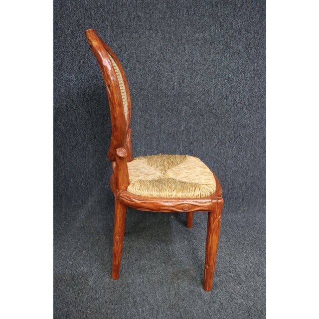 Branch Form Caned and Rush Seat Side Chair For Sale - Image 4 of 6