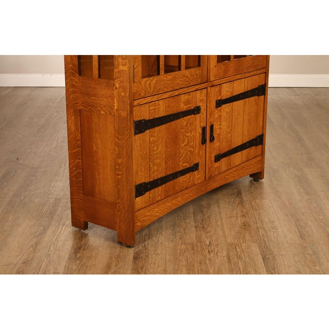 Stickley Mission Collection Oak China Cabinet With Strap Hardware For Sale - Image 15 of 18