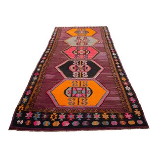 Handwoven Turkish Kilim Anatolian Flat Weave Purple Rug For Sale