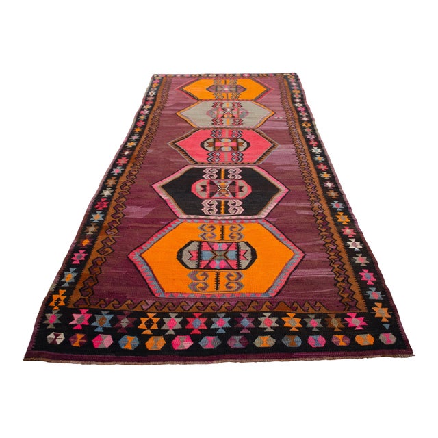 Handwoven Turkish Kilim Anatolian Flat Weave Purple Rug For Sale