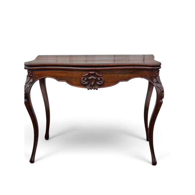 19th Century French Gabriel Legs Rosewood Inside Black Leather Game Table/Console Table. For Sale - Image 16 of 17