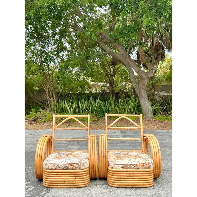 Vintage Coastal Bent Rattan Circle Lounge Chairs - A Pair For Sale - Image 10 of 12