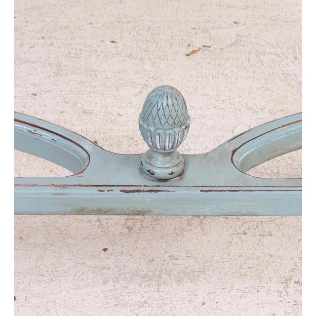 Louis XV Carved Duck Egg Blue Demi Lune Console Made in Spain For Sale In New York - Image 6 of 12