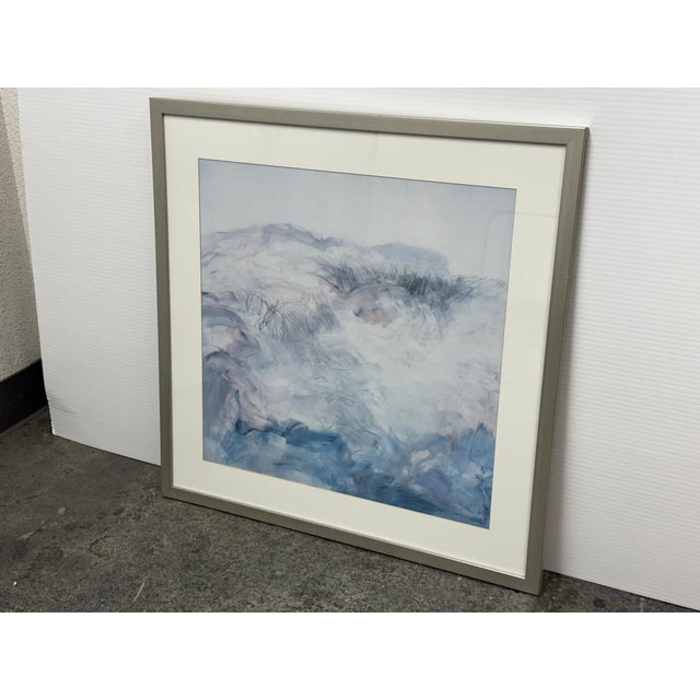 Contemporary Contemporary Blue + White Brush Strokes Print, Framed For Sale - Image 3 of 12