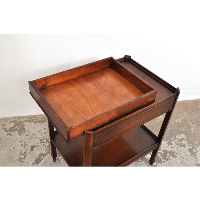 Brown Antique Serving Trolley with Drawer in Oak, 1920s For Sale - Image 8 of 13