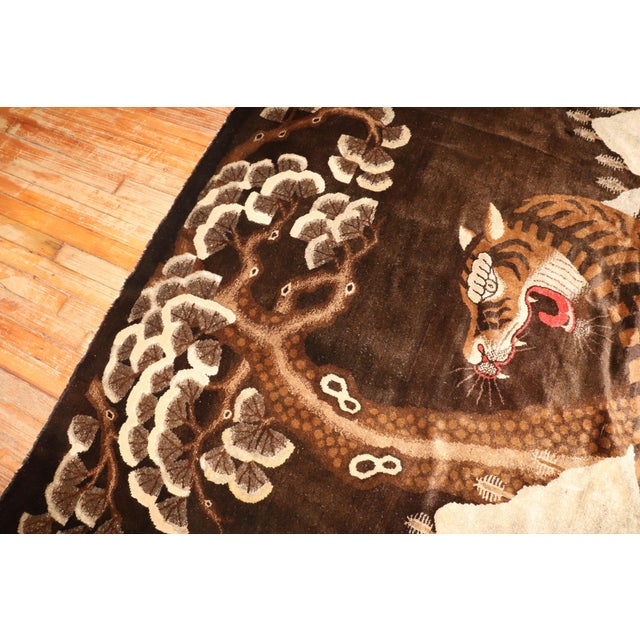 Antique Zabihi Collection Chinese Tiger Pictorial Large Square Rug - 7'3" x 8'1" For Sale - Image 10 of 12
