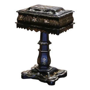 19th Century English Black Lacquered Mother of Pearl Paper Mache Sewing Table