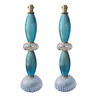 Pair of Italian Murano Glass Table Lamps, circa 1980 For Sale