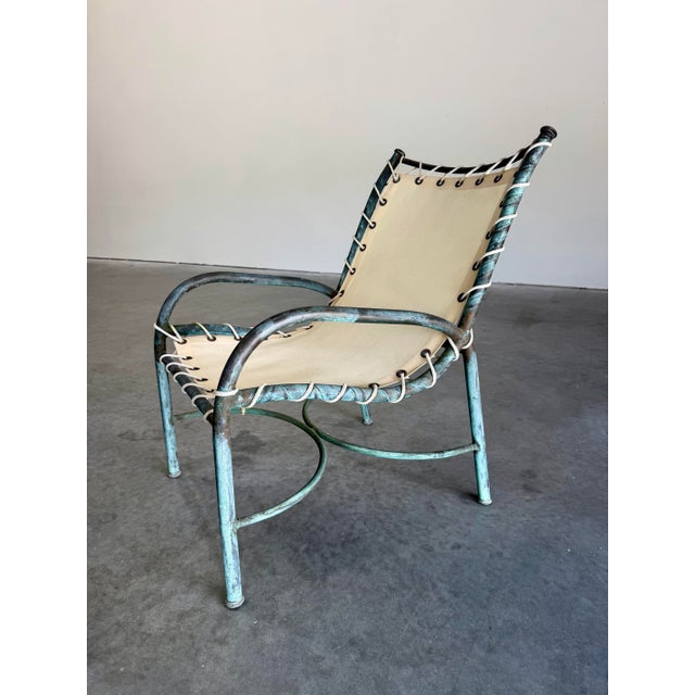 Robert Lewis Early Mid Century Robert Lewis Attrbuted Patinated Bronze Patio Lounge Chair Ottoman Set, 2 Pieces For Sale - Image 4 of 11