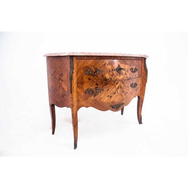 Chest of Drawers with Intarsia and Marble Top, France, 1880s For Sale - Image 9 of 12