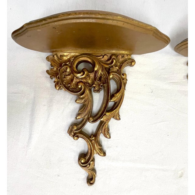 Gold Vintage Italian Rococo Gold Finish Wood Wall Brackets- a Pair For Sale - Image 8 of 12
