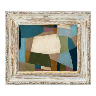 Contemporary Blue Abstract Oil Painting in Vintage Frame For Sale