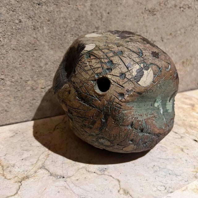 Green 1970s Sculptural Art Pottery Abstract Green Sphere For Sale - Image 8 of 9