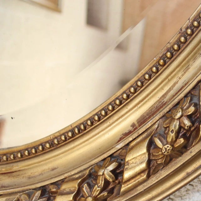 Large French Belle Époque Era Gilded Oval Mirror For Sale - Image 9 of 11
