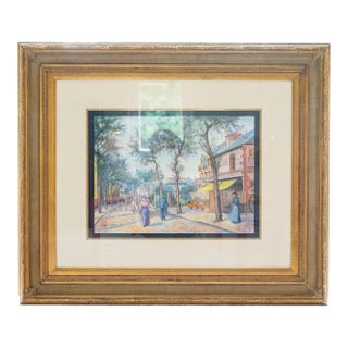 Late 20th Century Hugues Claude Pissarro - Cafe Hulet, Pastel For Sale