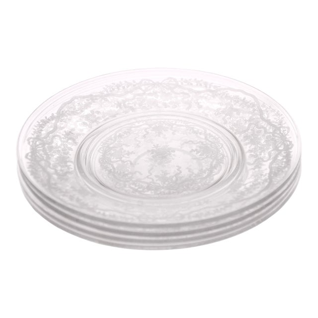Early 20th Century Fostoria Etched Glass Dessert Plates - Set of 4 For Sale