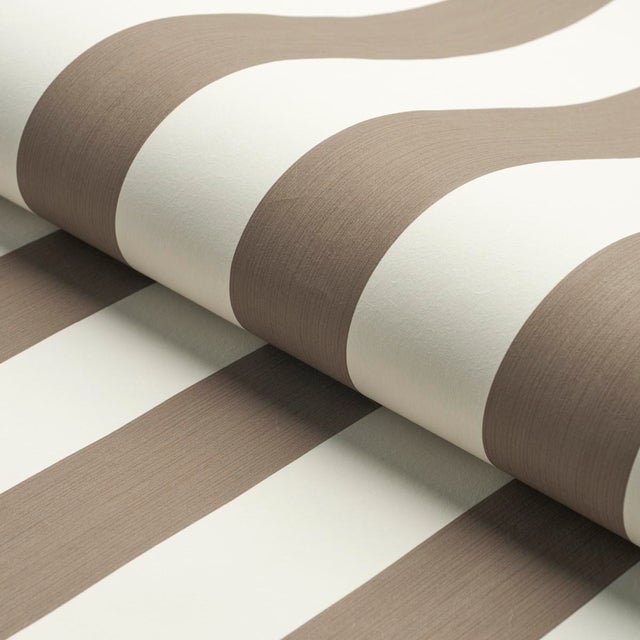 Schumacher SAMPLE - Schumacher Edwin Stripe Wide Wallpaper In Mocha For Sale - Image 4 of 4