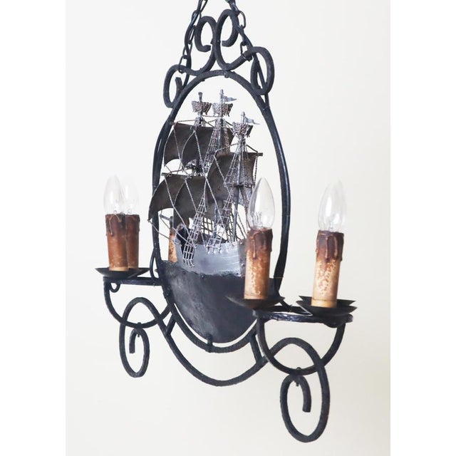 Wrought Iron Sailing Ship Frigate Hanging Lamp For Sale - Image 3 of 18
