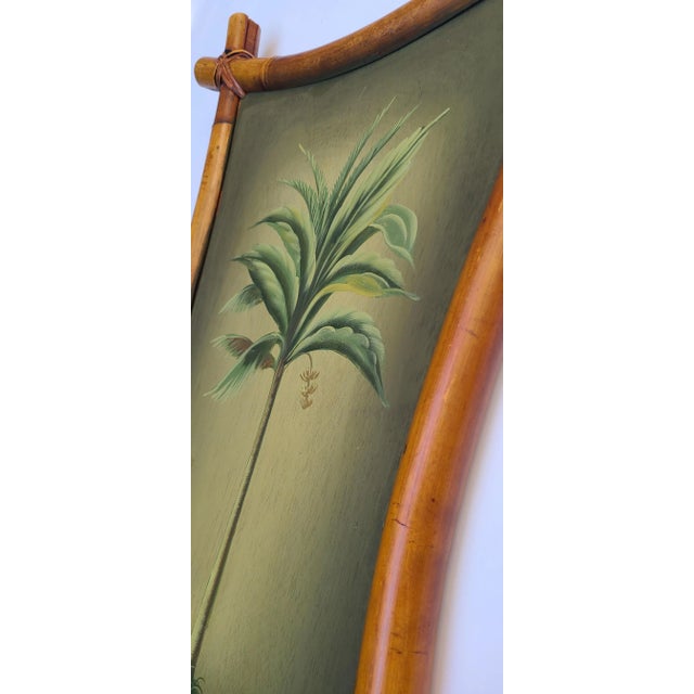 Asparagus Pair of 1940s Adirondack Palm Tree Oil Paintings W/Bamboo Frames For Sale - Image 8 of 11