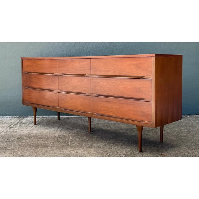 Brown Vintage MCM Danish Teak Nine-Drawer Dresser For Sale - Image 8 of 13
