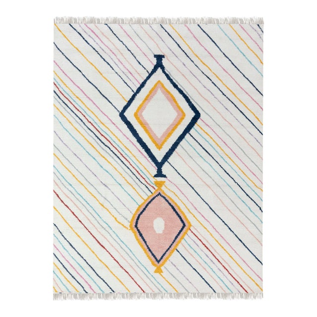 Moroccan Boucherouite Inspired Rug Soft Wool Beni Ourain Hand Knotted 8x10 Ft. For Sale