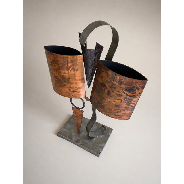 Large Vintage Brutalist Postmodern Metal Sculpture Flame-Patinated Copper & Torch-Cut Steel For Sale - Image 4 of 18