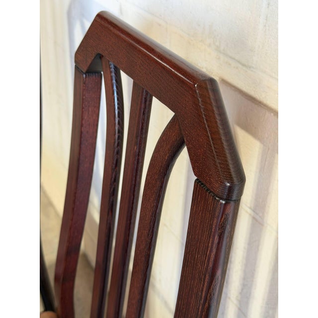 Dark Wood High-Back Upholstered Dining Chairs Set of 6 Mid-Century Modern For Sale - Image 4 of 12