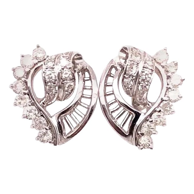 14 Karat White Gold Fashion Earrings With Diamonds 1.25 TDW For Sale