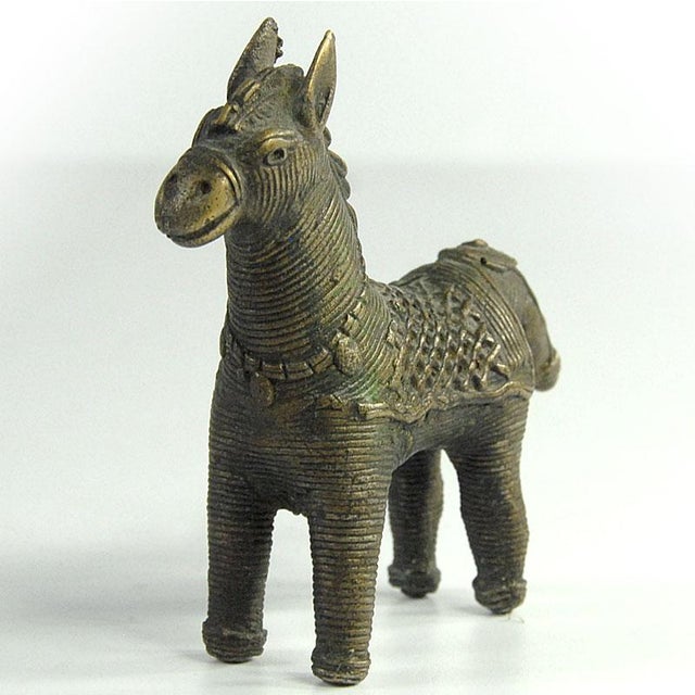 Metal Small Indian Metal Horse Dhokra Figurine For Sale - Image 7 of 8