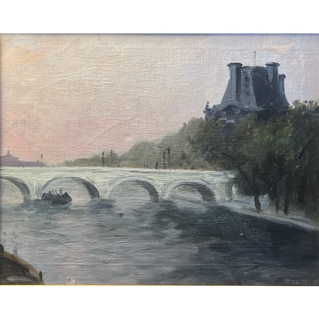 Renato Vernizzi, The Seine and the Louvre, 20th Century, Oil on Canvas, Framed, in Flawless conditions. Designed 1920 to...