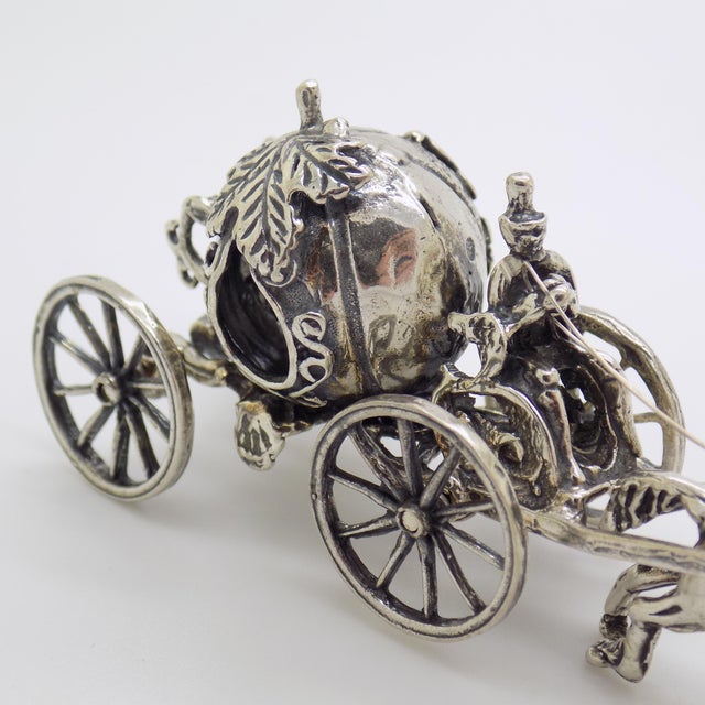 Silver Vintage Italian Handmade Silver Cinderella Pumpkin Carriage with Horse Figurine, 1980s For Sale - Image 8 of 13