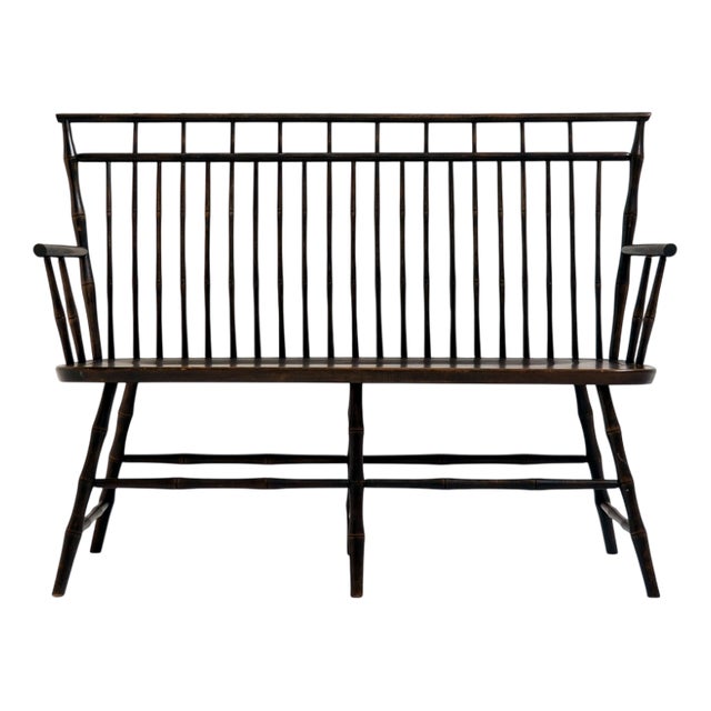 Vintage Wooden Spindle Back Settee in Faux Bamboo, 1960s For Sale