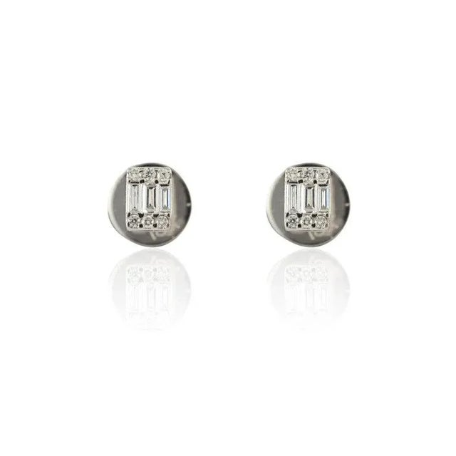 Art Deco Handcrafted Diamond Pave Stud Earrings in 18k Solid White Gold - A Pair For Sale - Image 3 of 9
