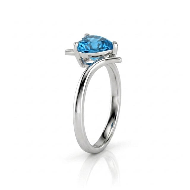 Not Yet Made - Made To Order Minimalist Swiss Blue Topaz Heart Shape Stacking Ring in 925 Sterling Silver Us 7 For Sale - Image 5 of 5