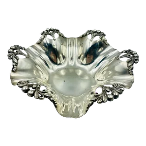 Early 20th Century F. B. Rogers Art Nouveau Ruffled Silver Bowl With Cherry Motif