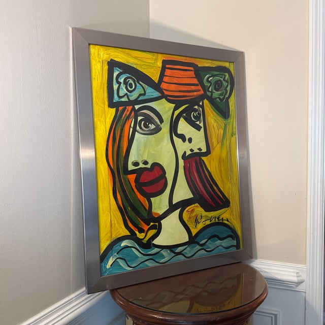 Metal 1970s Abstract Peter Keil Original Oil on Foam Board Framed Painting For Sale - Image 7 of 8