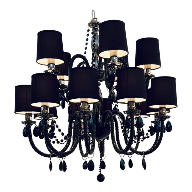 Myran Allan Luxury Lighting Italian Black Swarovski Crystal and Murano Glass Chandelier For Sale