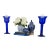 Vintage Cobalt Blue Glass Candle Holders Pair Tall Pedestal Trumpet Style For Sale