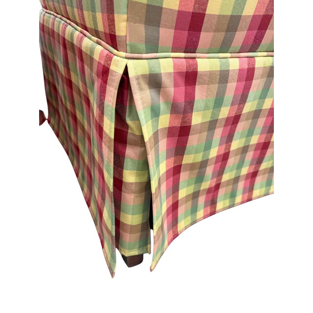 Wood Late 20th Century Traditional Petite High-Back Gingham Wingback Chairs - a Pair For Sale - Image 7 of 8