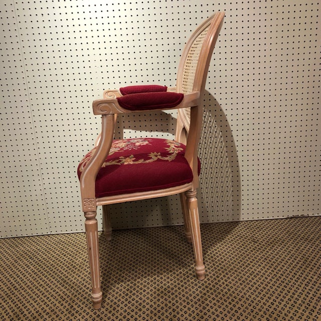 Vintage Louis XVI Cane Back Needlepoint Armchair For Sale - Image 4 of 8