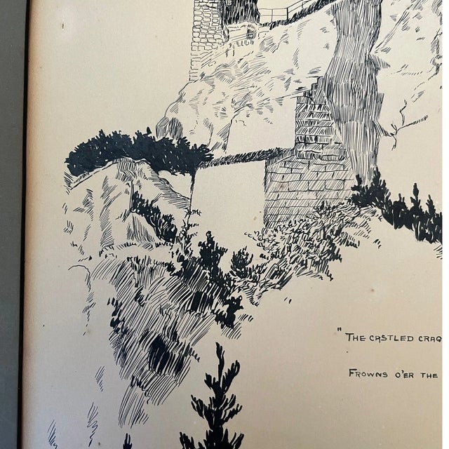 Paper Original 1921 Pen & Ink Illustration Milly Possoz Lord Byron Drachenfels Castle For Sale - Image 7 of 8